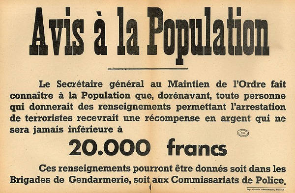Affiche de propagande de la seconde guerre mondiale : "Avis à la population"