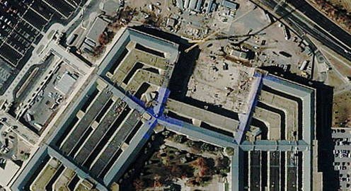 Vue aérienne du Pentagone en travaux après l'attaque