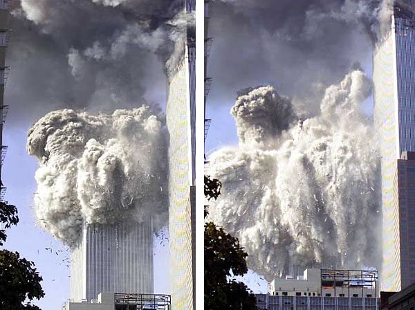 Nuage de poussière pendant l'effondrement de la Tour Sud du World Trade Center