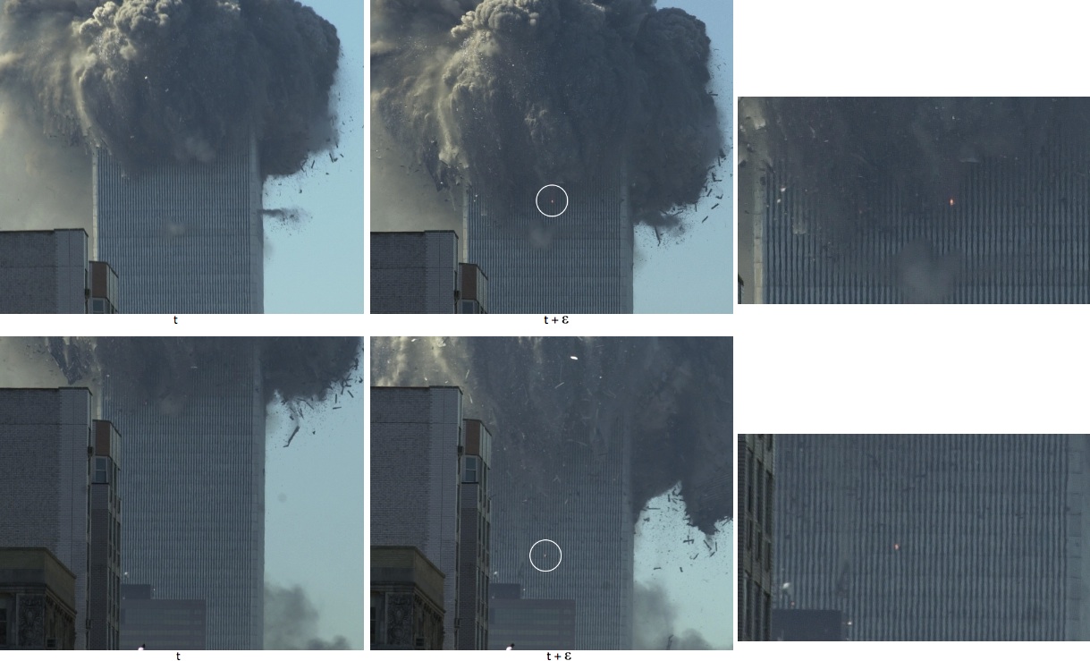 Flashes pendant l'effondrement de la Tour Nord du World Trade Center