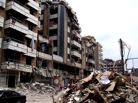Immeuble détruit par la guerre dans le quartier de Haret Hreik, à Beyrouth (Liban)