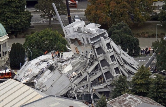 Immeuble endommagé par un tremblement de terre en Nouvelle Zélande, 2011