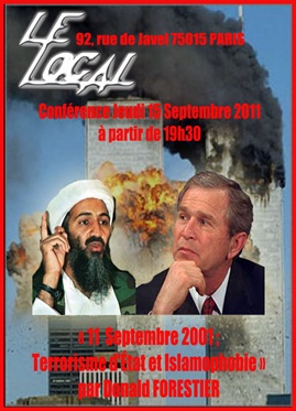 Affiche d'une conférence sur le 11 septembre 2001 au Local à Paris