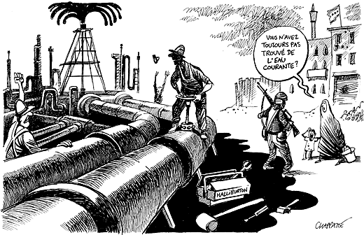 Irak, pétrole, eau,  Halliburton (dessin de Chappatte)